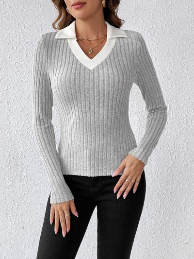 Laura Ribbed Long Sleeve Blouse