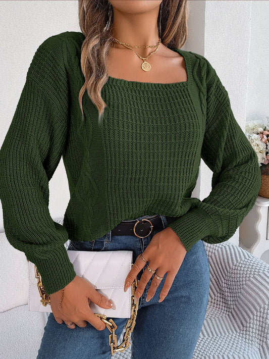 Regina Square Neck Mixed Knit Sweater