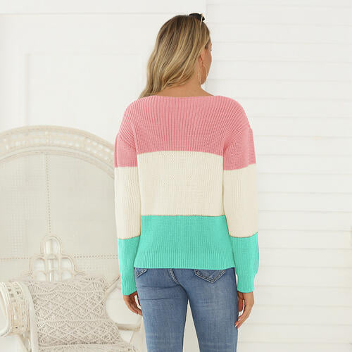 Evelyn Color Block V-Neck Sweater