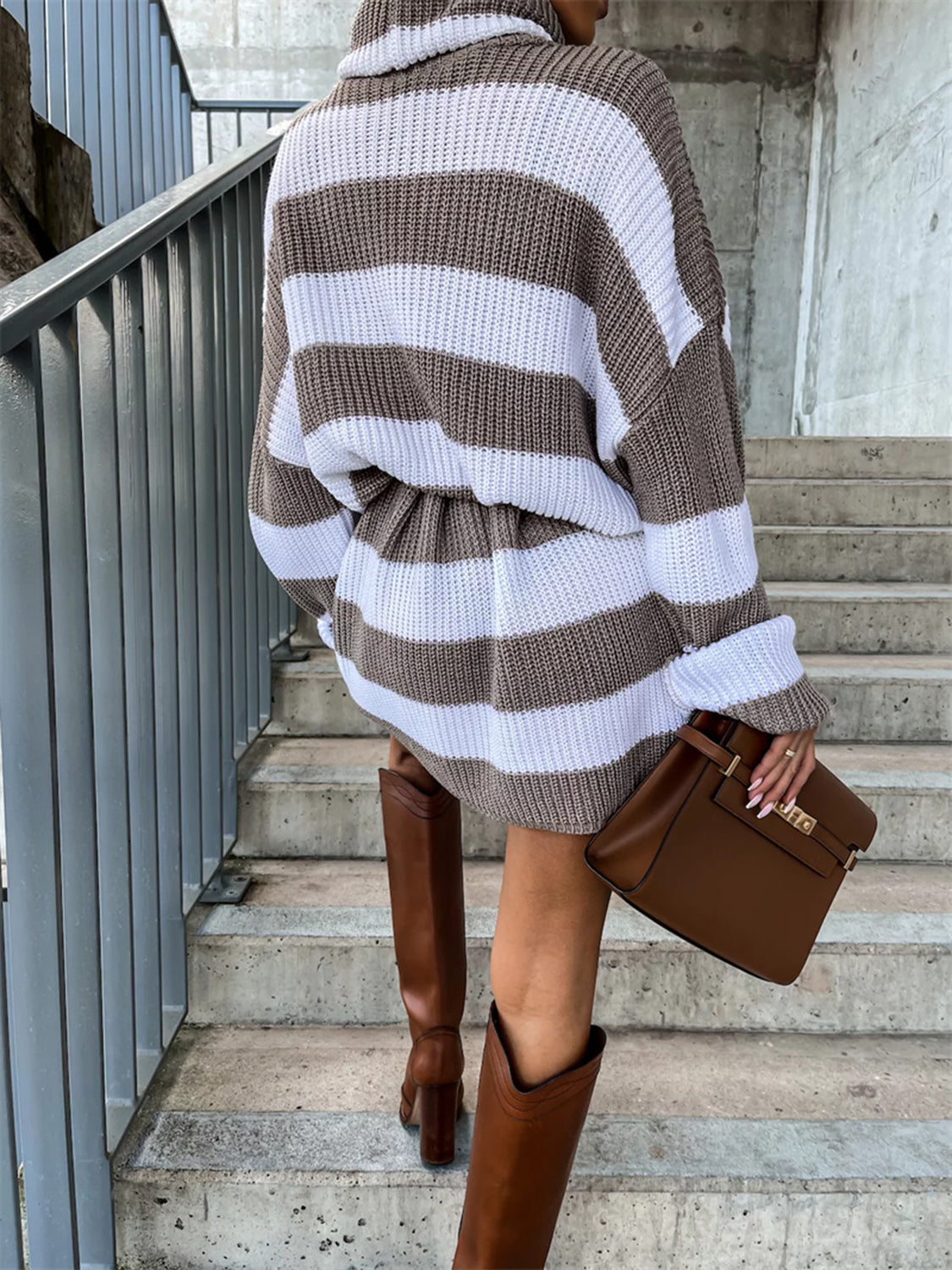 Khloe Striped Turtleneck Sweater Dress