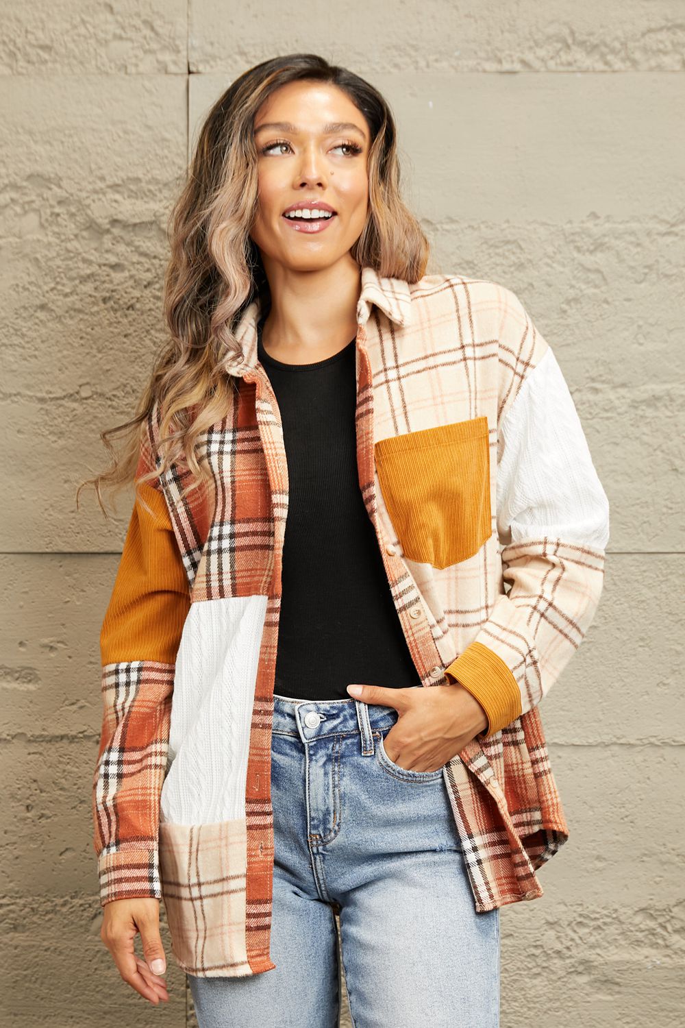 Walk Outside Plaid Color Block Shacket