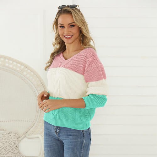 Evelyn Color Block V-Neck Sweater