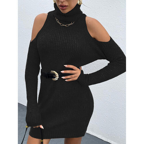 Hayley Cold Shoulder Turtleneck Sweater Dress